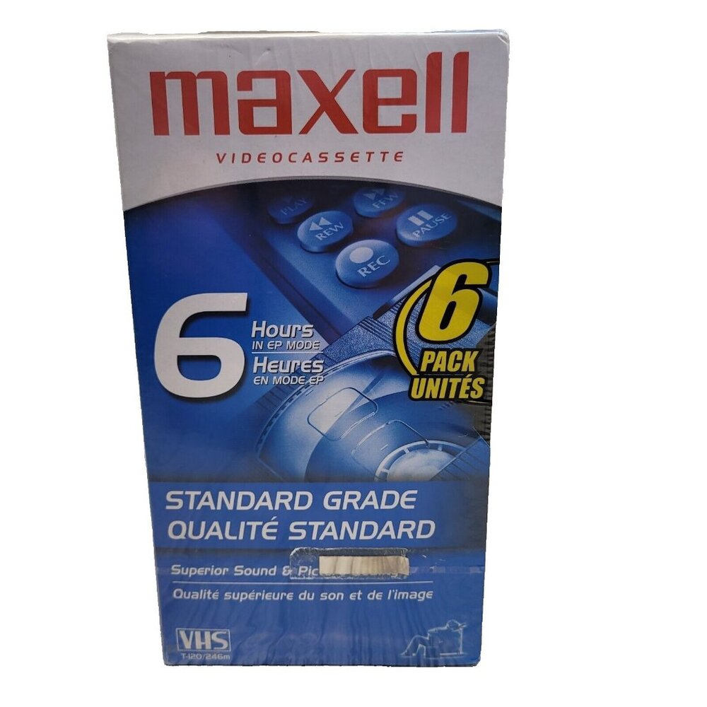 6 Maxell T-120 VHS VCR Video Tapes 6 Hour Blank Standard Grade Video Cassette‎